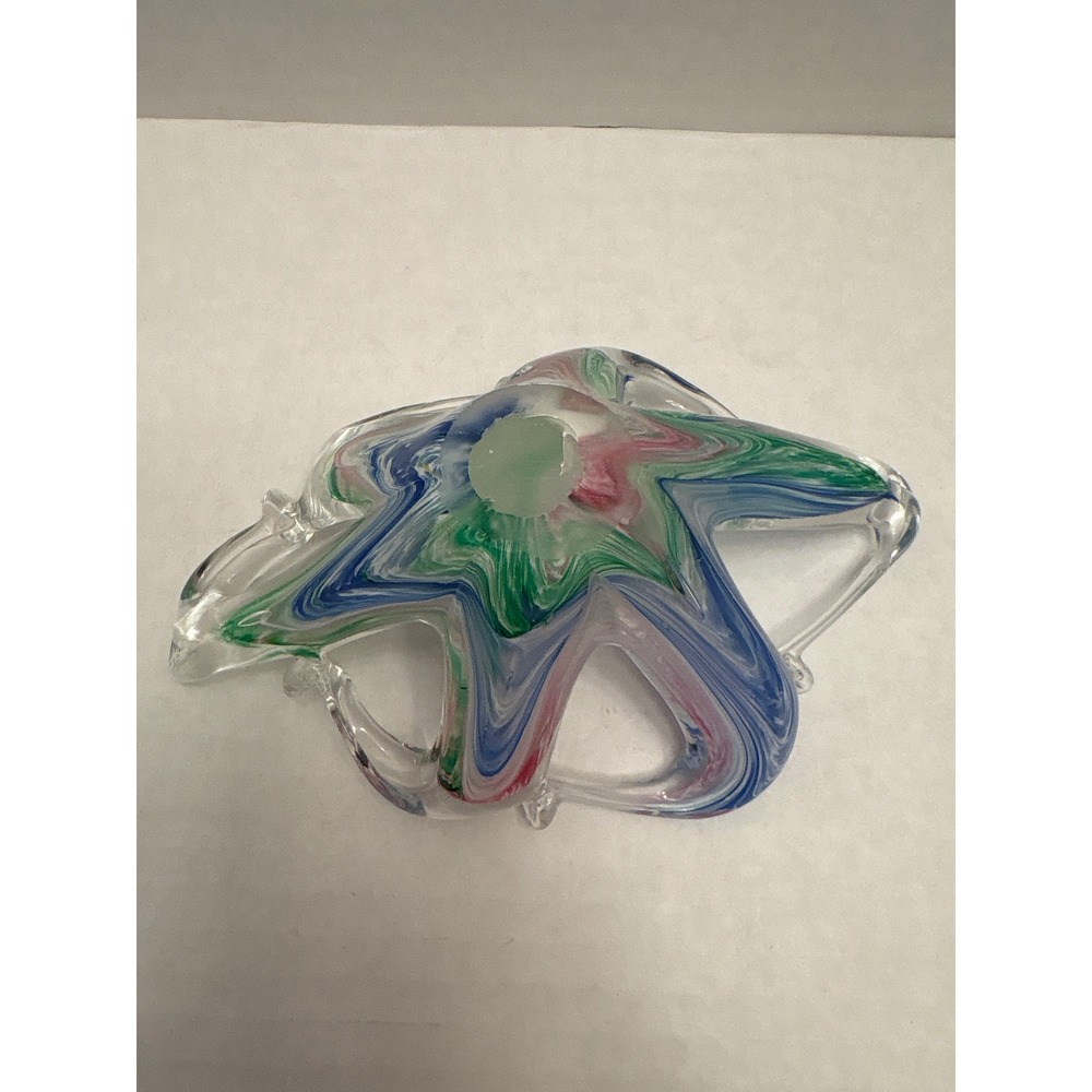 Murano Style Art Glass Splash Bowl Multi Color Swirl Star Centerpiece Dish - Picture 4 of 4